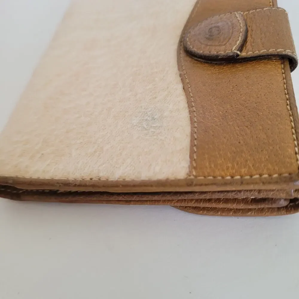 Vintage‎ Gucci Bi-Fold Wallet Tan Leather & Canvas Made in Italy Snap Closure